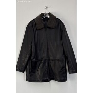 Roundtree & Yorke Black Lamb Leather Coat Mens ‎ Button Up Jacket - Size L